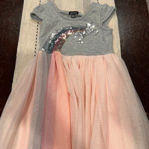 Zenzi Girls Unicorn Dress Size XS (4/5) Gray and Pink Sequins